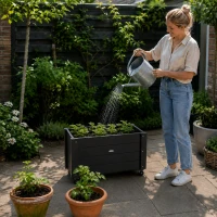 Outsunny verhoogd bed, bloembak met wielen, plantenbak voor tuin, massief hout(m-2)