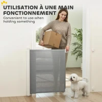 PawHut Barrière de sécurité barrière animaux rétractable automatique 1,15L x 0,83H m teslin métal gris(m-5)