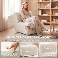 HOMCOM Fauteuil de salon pivotant 360°, canapé 1 place rembourré en chenille avec assise extra-large, rembourrage épais, beige(m-4)