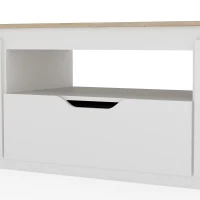 HOMCOM Tv-meubel hoogglans, voor tv's tot 65 inch, 3 vakken, lade, 160 x 38 x 43 cm, naturel hout(m-11)