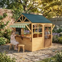 AIYAPLAY Cabane enfant extérieur pliable avec porte, fenêtres, stations de service, auvents de pluie, tableaux noirs, jaune(m-11)