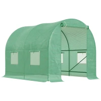 Outsunny Serre de Jardin Tunnel 5 m² 2,5L x 2l x 2H m Acier renforcé Ø 1,8 cm + PE Haute densité 140 g/m² fenêtres Vert(m-12)