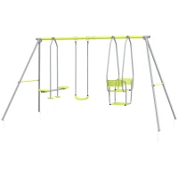 Outsunny 3 en 1 balançoire portique enfant avec 2 face à face et 1 siège de balançoire charge max. 225 kg vert(m-12)
