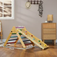 AIYAPLAY Toddler Climbing Frame for Kids with Ramp, 3 in 1 Wooden Pikler Triangle Set for 18-48 Months, Multicolour(m-3)