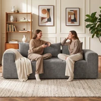 HOMCOM Canapé 3 Places en Chenille 220 cm, Canapé Salon Moderne avec Assise et Accoudoirs Larges, 3 Coussins, Gris(m-9)