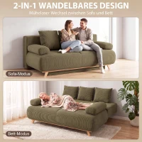 HOMCOM Slaapbank met verstelbare rugleuning, bedfunctie, verborgen opbergruimte en cordbekleding, donkergroen(m-4)