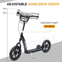 HOMCOM Teen Push Scooter Kids Children Stunt Scooter Bike Bicycle Ride On 12" EVA Tyres (Black)(m-5)