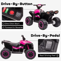 HOMCOM 12V Ride-On Quad Bike w/ Music, Horn, for Ages 3-5 Years - Pink(m-7)