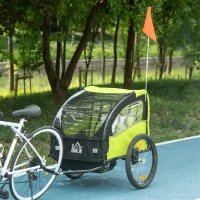 HOMCOM Remolque de Bicicleta para Niños +18 Meses con Cinturón de Seguridad Sistema de Amortiguador 140x88x90 cm Verde(m-10)