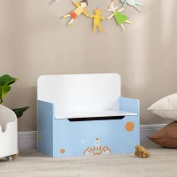 ZONEKIZ Baú Infantil 2 em 1 Baú de Armazenamento Organizador de Brinquedos com Tampa de Fechamento Seguro 60x30x50cm Azul(m-10)