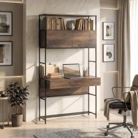 HOMCOM Computertisch mit Regalen und 2 Schubladen für das Home Office, 185 cm hoch, Braun Holzoptik(m-2)