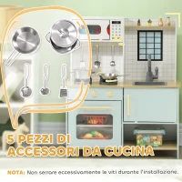 AIYAPLAY Cucina Giocattolo per Bambini con Fornelli e Armadietti, in Acciaio, Legno e PP, 72x33x85.2 cm, Blu e Bianco(m-5)
