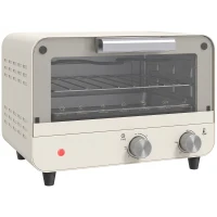 HOMCOM Mini Oven, Small Toaster Oven with Glass Door, Adjustable Temperature and Timer, Accessory Included, 750W, Cream White(m-1)