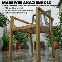 Outsunny Gartenstühle 2er Set FSC Akazienholz Stapelbar Holzstühle mit Rattan-Rückenlehne abnehmbaren Kissen Armlehne(m-4)