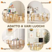 AIYAPLAY Set Tavolo e Sedie per Bambini 3-8 Anni 5 pz con Bordi Arrotondati in Legno Bianco(m-6)