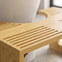 HOMCOM Inklapbare toiletkruk van bamboe, antislip WC-kruk voor volwassenen, eiken(m-11)
