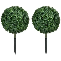 HOMCOM Kunstmatige Buxusboom Duo, Realistisch & Weerbestendig, Onderhoudsvrij, 70 cm Hoog(m-11)
