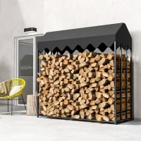 Outsunny Leñero Exterior Metálico de Chimenea Soporte para Leña con Cubierta Impermeable 186x70x185 cm Negro(m-7)