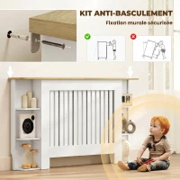 HOMCOM Cache-radiateur avec étagères de rangement ouvertes, couvercle de radiateur en bois à lattes, 152x19x83cm, blanc(m-7)