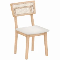 HOMCOM Eetkamerstoel met rotan rugleuning, kunstleren zitting en rubberhout, naturel(m-10)