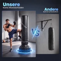 SPORTNOW Vrijstaande bokszak 180 cm met zuignapvoet, vulbare basis, schokdemping en bokshandschoenen(m-7)