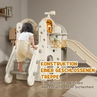 AIYAPLAY Kinderspeeltoestel, 7-in-1 glijbaan, indoor speelparadijs met opbergruimte en kruiptunnel, 186x153x111 cm, crèmewit(m-5)