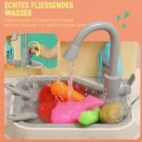 AIYAPLAY Spielküche mit fließendem Wasser, 85-teiliges Zubehör, elektrischer Wasserhahn, Lichter, Geräusche, für Kinder von 3-6 Jahren, Kunststoff, Grün(m-5)