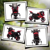 AIYAPLAY Moto Elettrica per Bambini da 18-36 Mesi, 6V, con Rotelle Rimovibili, Fari e Musiche Integrate, Rosso(m-7)