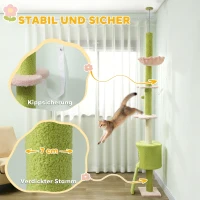 PawHut Krabpaal met kattenhuisje, hangmat, verstelbare hoogte en stoffen bekleding, groen(m-7)
