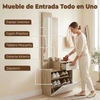 HOMCOM Recibidor de Entrada con Espejo Zapatero Abatible Cajón Mesa Pequeña 61x30x170 cm Blanco(m-4)