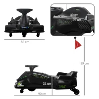 HOMCOM Elektrisch Go-Kart voor Kinderen, Met Rubberen Wielen, 3-8 km/u, Licht- en Muziekfunctie, Zwart(m-3)