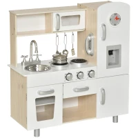 HOMCOM Cuisine Bois Jeu d'imitation - Cuisine Enfant - Nombreux Accessoires & rangements Inclus - MDF pin Blanc chêne Clair(m-1)