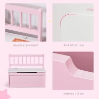HOMCOM Coffre à jouet enfant banc de rangement enfant couvercle rabattable et charnières de sécurité 60 x 30 x 50 cm rose(m-4)