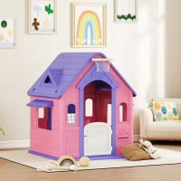 AIYAPLAY 5-in-1 Playhouse for Kids Outdoor Indoor with Basketball Hoop, Football Goal, Dartboard, Ring Toss for 2-5 Years, Pink(m-10)