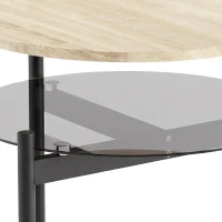 HOMCOM Ronde bijzettafel met open glazen legplank voor kleine ruimtes, 41,8 x 39,8 x 53,5 cm, eiken(m-12)