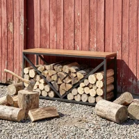 Outsunny 2-in-1 Kaminholzregal für innen 98 x 28 x 50 cm erhöhtes Brennholzregal mit Ablage Trennwand Beistelltisch(m-8)