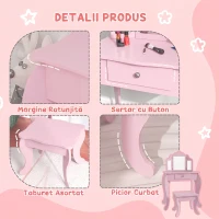 HOMCOM Măsuță de Toaletă pentru Copii cu Scăunel și Oglindă Triplă, din Lemn și Acrilic, 63 x 40 x 85,5 cm, Roz(m-5)