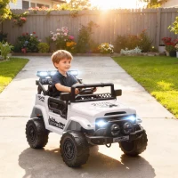AIYAPLAY Vehicul Off-road pentru Copii cu Faruri, Claxon, Centură și Telecomandă, din PP și Metal, 99x66x68.5 cm, Alb(m-10)