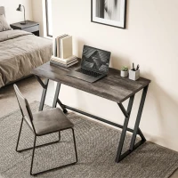 HOMCOM Schreibtisch Computertisch 120x60cm Bürotisch mit Z-förmigem Metallfuß, Holzoptik, Industriedesign für Büro, Grau(m-7)