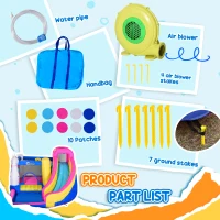 Outsunny 5 in 1 Bouncy Castle, with Blower, for Ages 3-8 Years - Multicoloured(m-7)