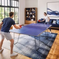SPORTNOW 9 ft Folding Ping Pong Table Top for Billiard Tables, Table Tennis Conversion Top with Net, Foam Padding, Blue(m-8)