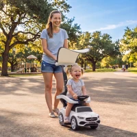 AIYAPLAY Correpasillos Bebés 3 en 1 Mercedes-Benz con Barra de Empuje Capota Barandilla de Seguridad Música 12-36 Meses Blanco(m-10)