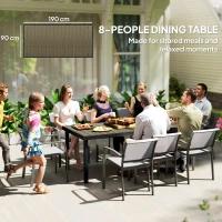 Outsunny Table de jardin rectangulaire pour 8 personnes en aluminium table de salle à manger extétieur plateau PE à lattes(m-8)