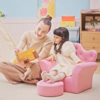 HOMCOM Children Kids Sofa Set Armchair Chair Seat with Free Footstool PU Leather for Girls 58L x 40.5W x 49H cm Pink(m-2)