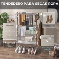 HOMCOM Tendedero Vertical Plegable Tendedero de Ropa con 6 Ruedas 2 Laterales Abatibles Estantes Ajustables y Marco de Acero Inoxidable para Interior y Exterior Plata(m-5)