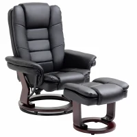 HOMCOM Relaxfauteuil met voetenbank, draaibare ligstoel, verstelbare rugleuning, lederlook, tot 130 kg, zwart(m-1)