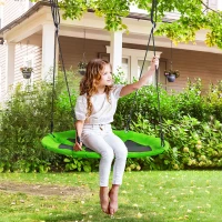 Outsunny Balançoire nid d'oiseau Ronde avec Tente Amovible Ø 100 cm 4 Anneaux Inclus métal époxy Oxford Haute densité - Vert et Bleu(m-10)