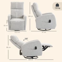 HOMCOM Fauteuil inclinable de massage et chauffage, fauteuil de relaxation en chenille, dossier réglable, pivotant 360°, crème(m-3)