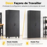 HOMCOM Armoire de Bureau Métallique, 80 x 40 x 180 cm, Meuble de Rangement sur Roulettes en Acier avec Serrure, Noir(m-5)