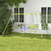 Outsunny 3 en 1 balançoire portique enfant avec 2 face à face et 1 siège de balançoire charge max. 225 kg vert(m-10)